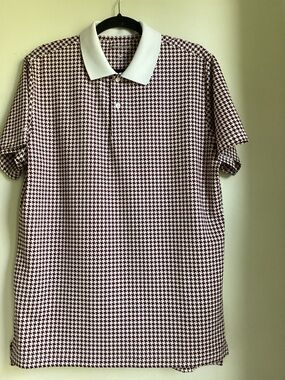 Bonobos Slim Fit Polo Shirt Medium Burgundy White Houndstooth Golf Stretch